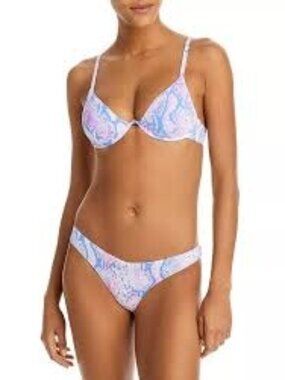 58$ AQUA Snake Print Underwire Bikini Top Size XS Pink Multi Color